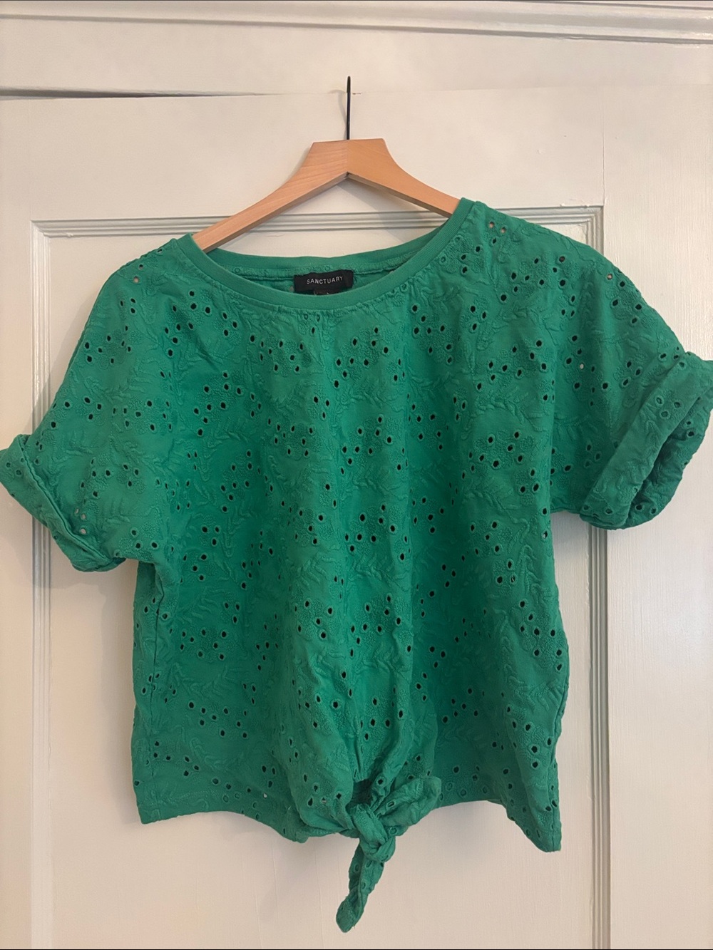 Sanctuary Women's Emerald Eyelet Tie-Front Short Sleeve Top